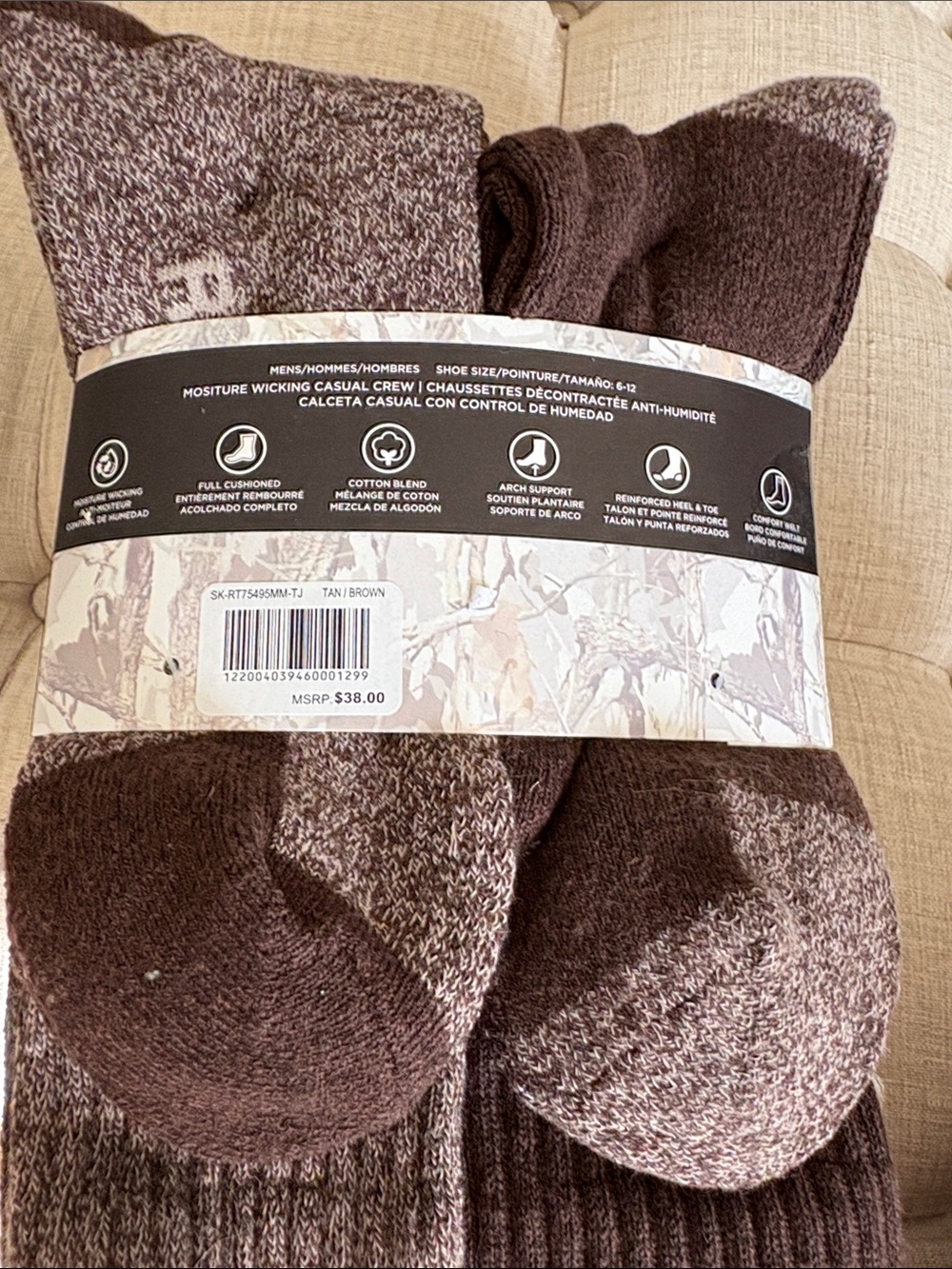Realtree Two-Tone Brown & Tan Crew Socks - 10 Pack - Picture 3 of 3